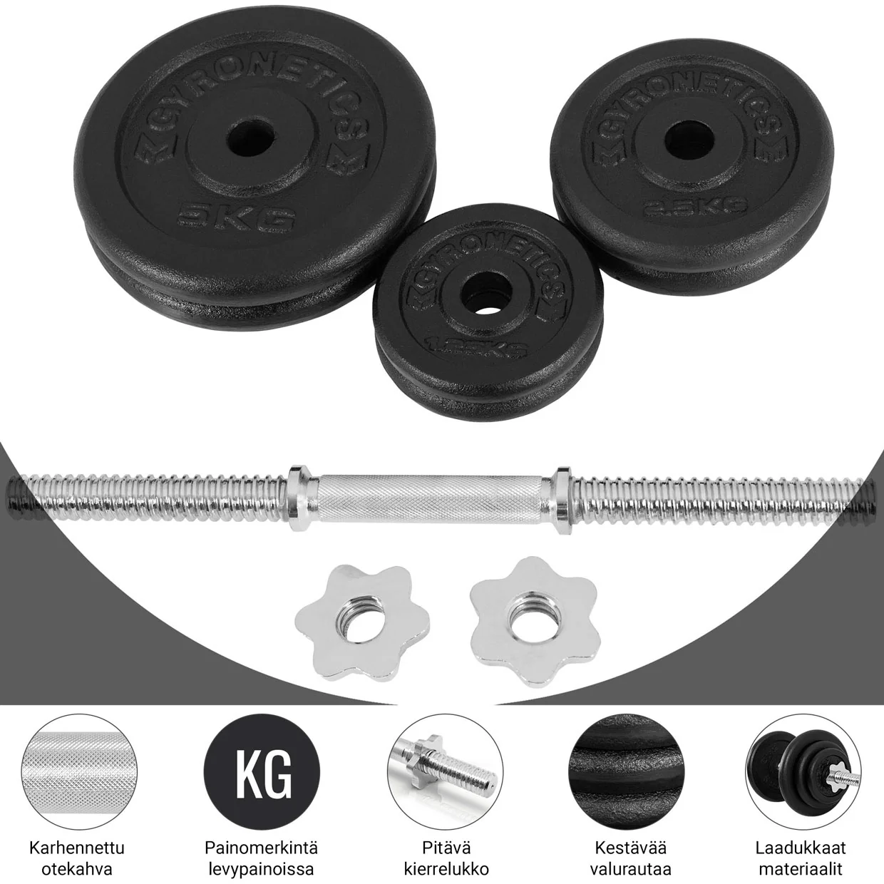 Valurautainen Säädettävä Käsipaino 20kg Kierrelukoilla 45cm, Ø 25mm - Image 5