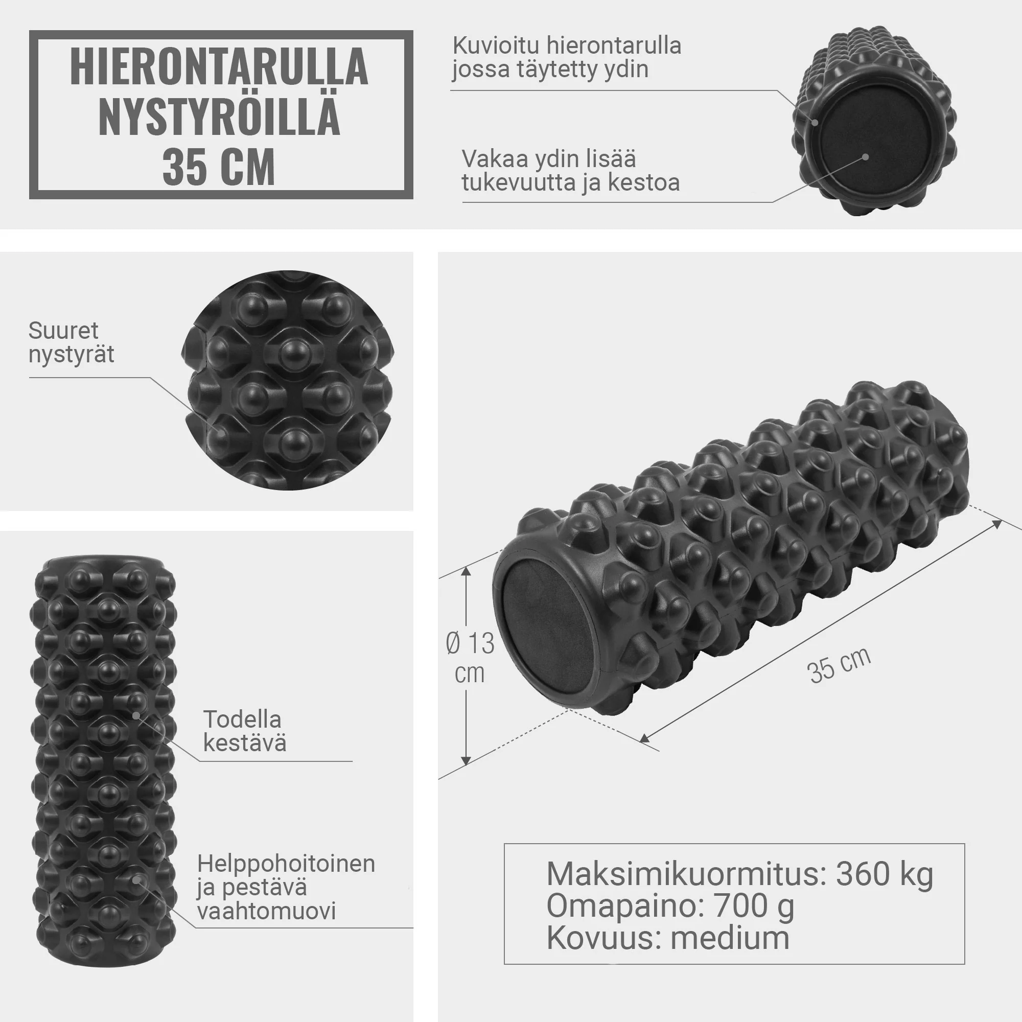 Foam Roller PRO hierontarulla 35 x 13 cm - Image 6