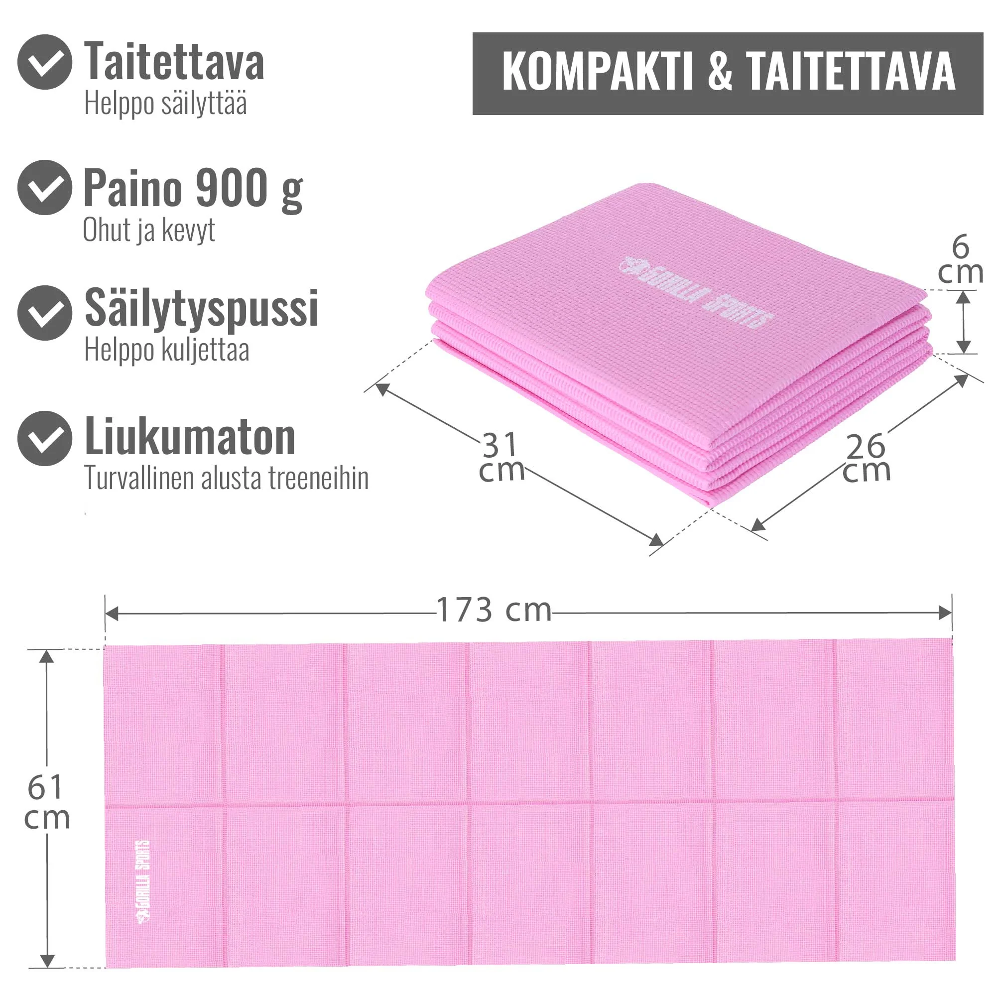 Taitettava joogamatto 4 mm kantolaukulla, pinkki - Image 7