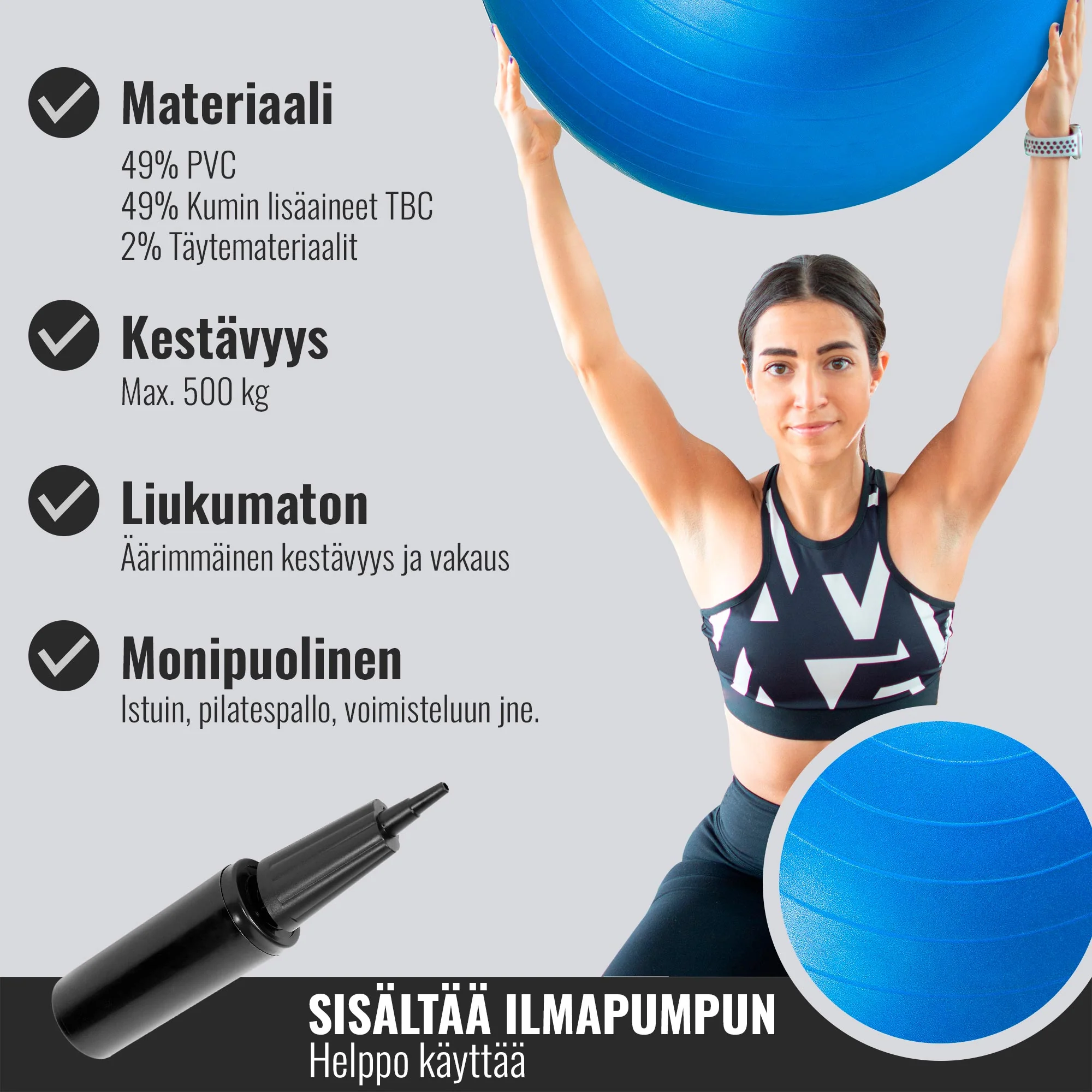 Jumppapallo 65 cm pumpulla - Image 9