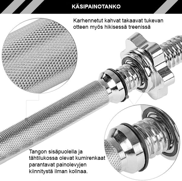 Käsipainosarja 20–60 kg valurautalevyillä ja 30 mm tangoilla - Image 7