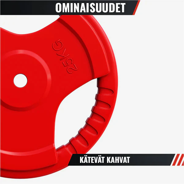 Kumipinnoitettu levypaino 25 kg otekahvoilla, 30 mm - Image 4