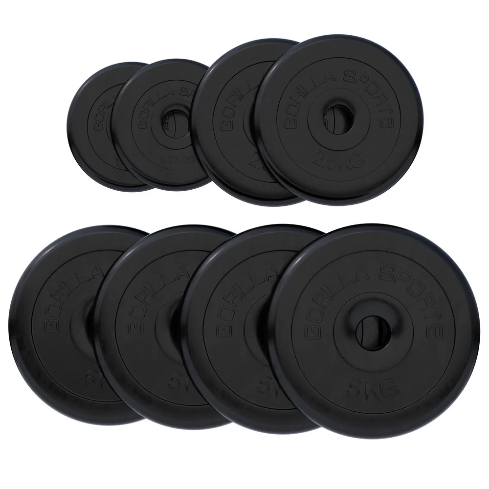 Kumiset levypainot 30 mm, 2 x 1,25 kg + 2 x 2,5 kg + 4 x 5 kg