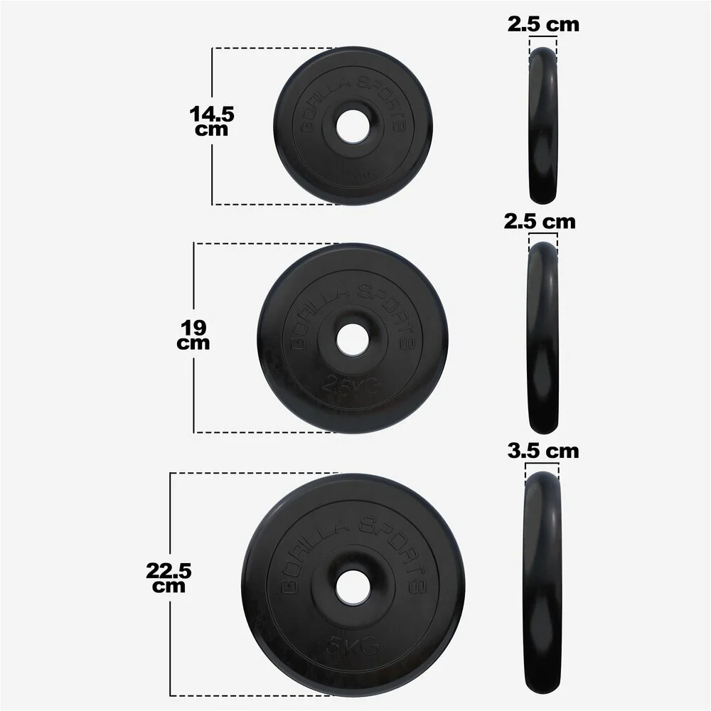 Kumiset levypainot 30 mm, 2 x 1,25 kg + 2 x 2,5 kg + 4 x 5 kg - Image 3