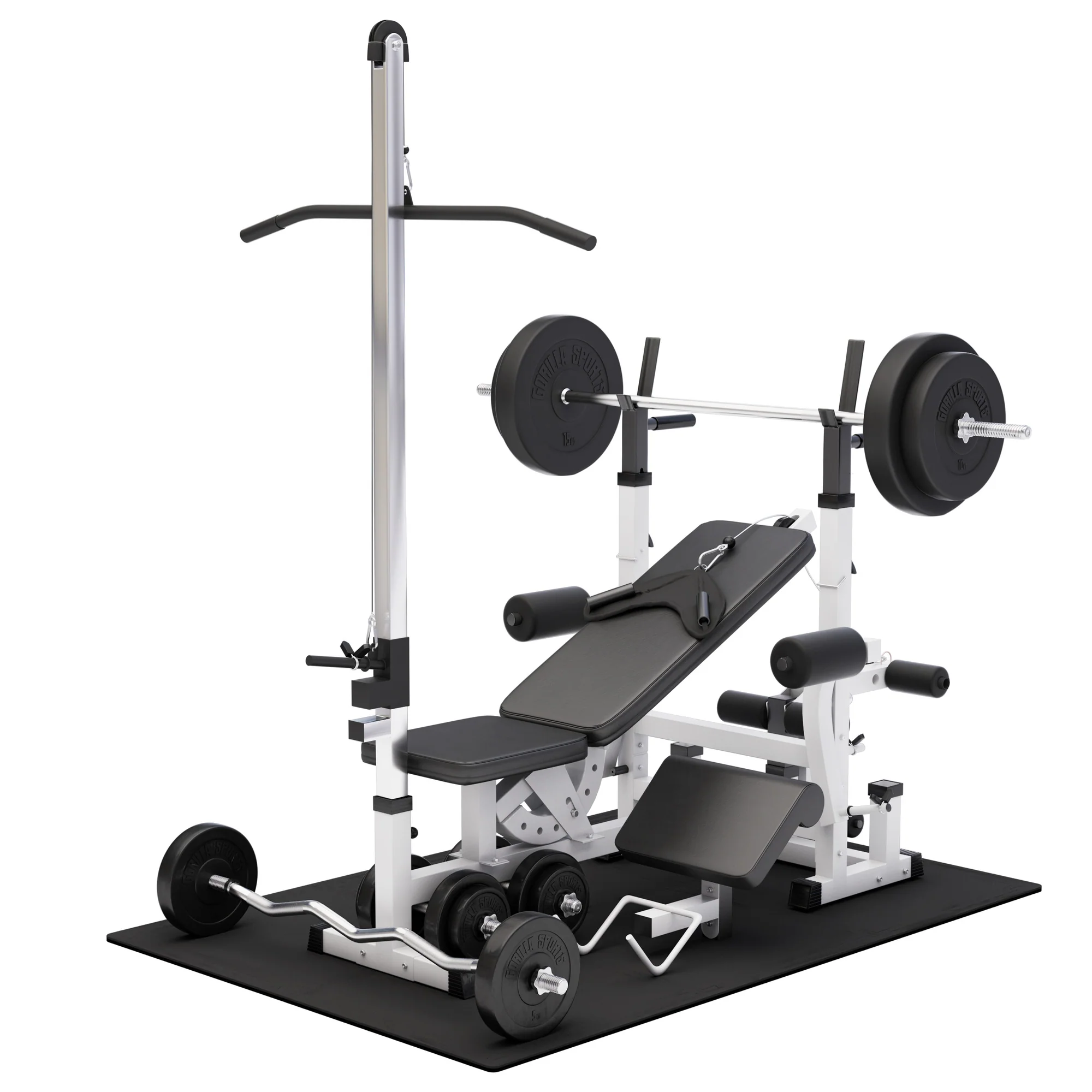 Painonnostopenkki ylätaljalla + 100 kg levytankosarja ja suojamatto