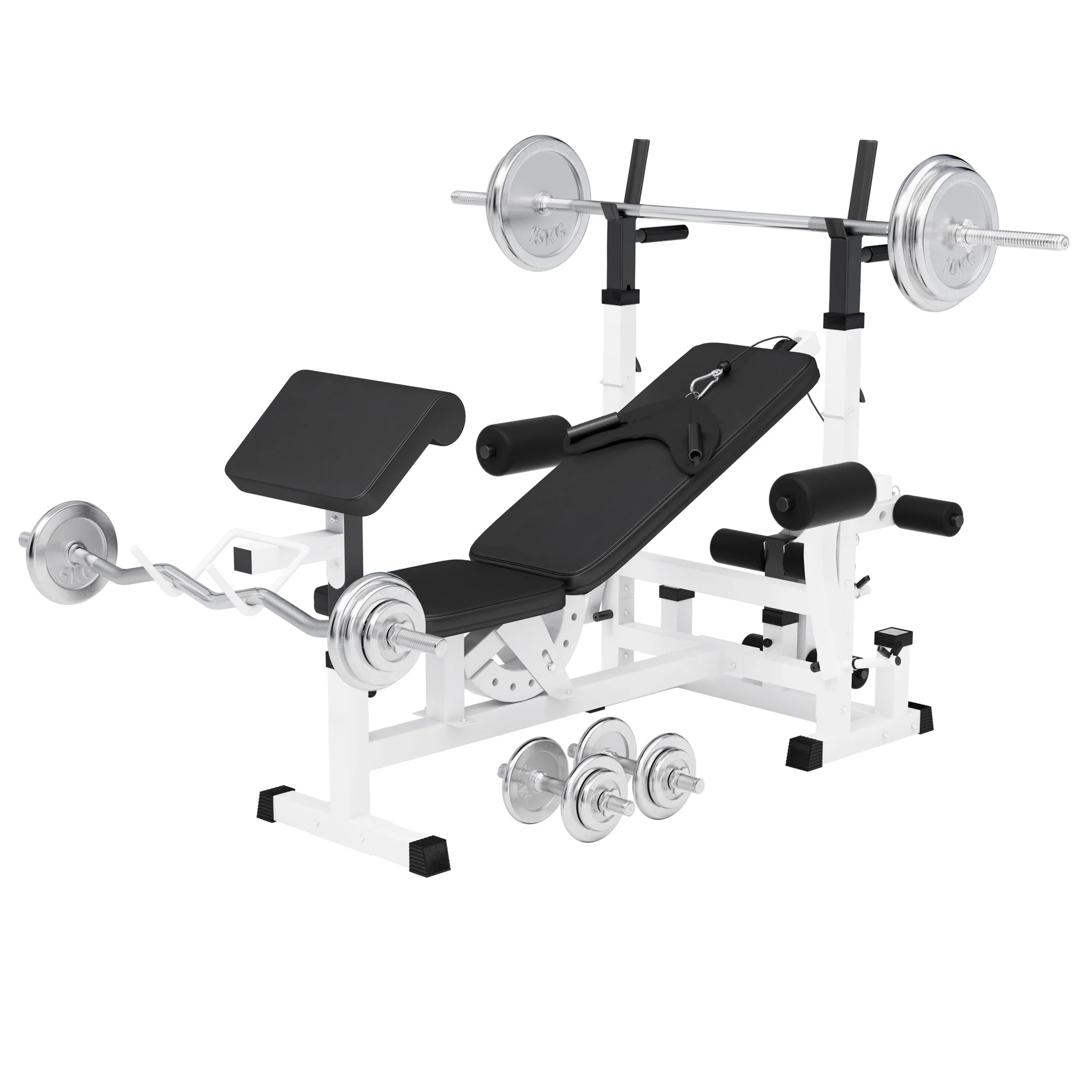 Monipuolinen painonnostopenkki + levytankosarja 108 kg