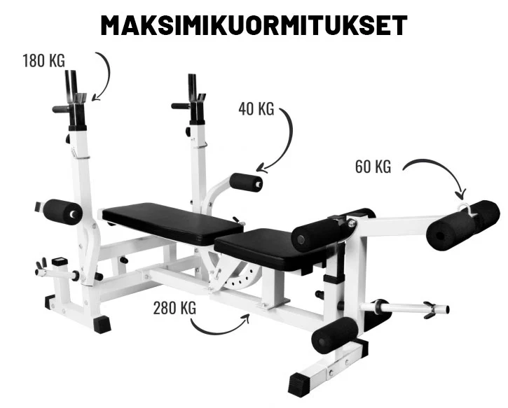Monipuolinen painonnostopenkki + 108 kg levytankosarja - Image 13