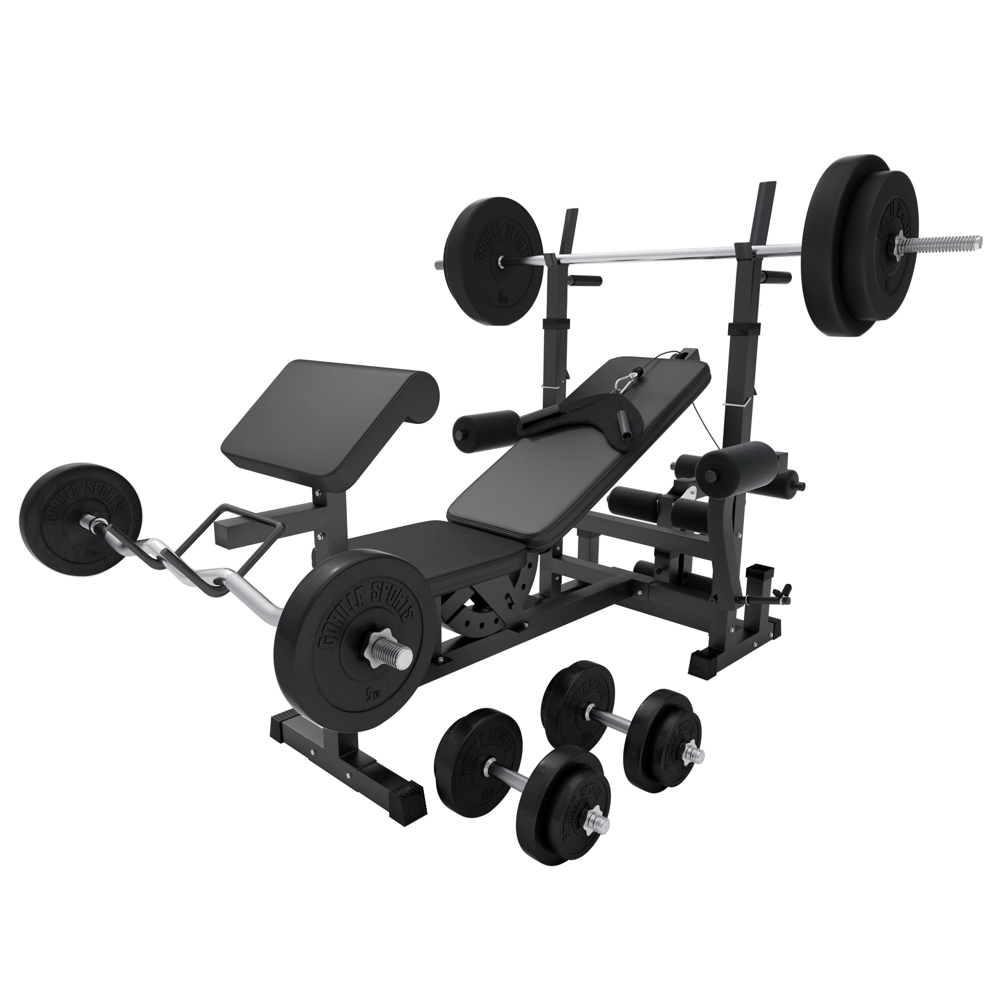 Säädettävä painonnostopenkki + 100 kg levytankosarja, Black Edition