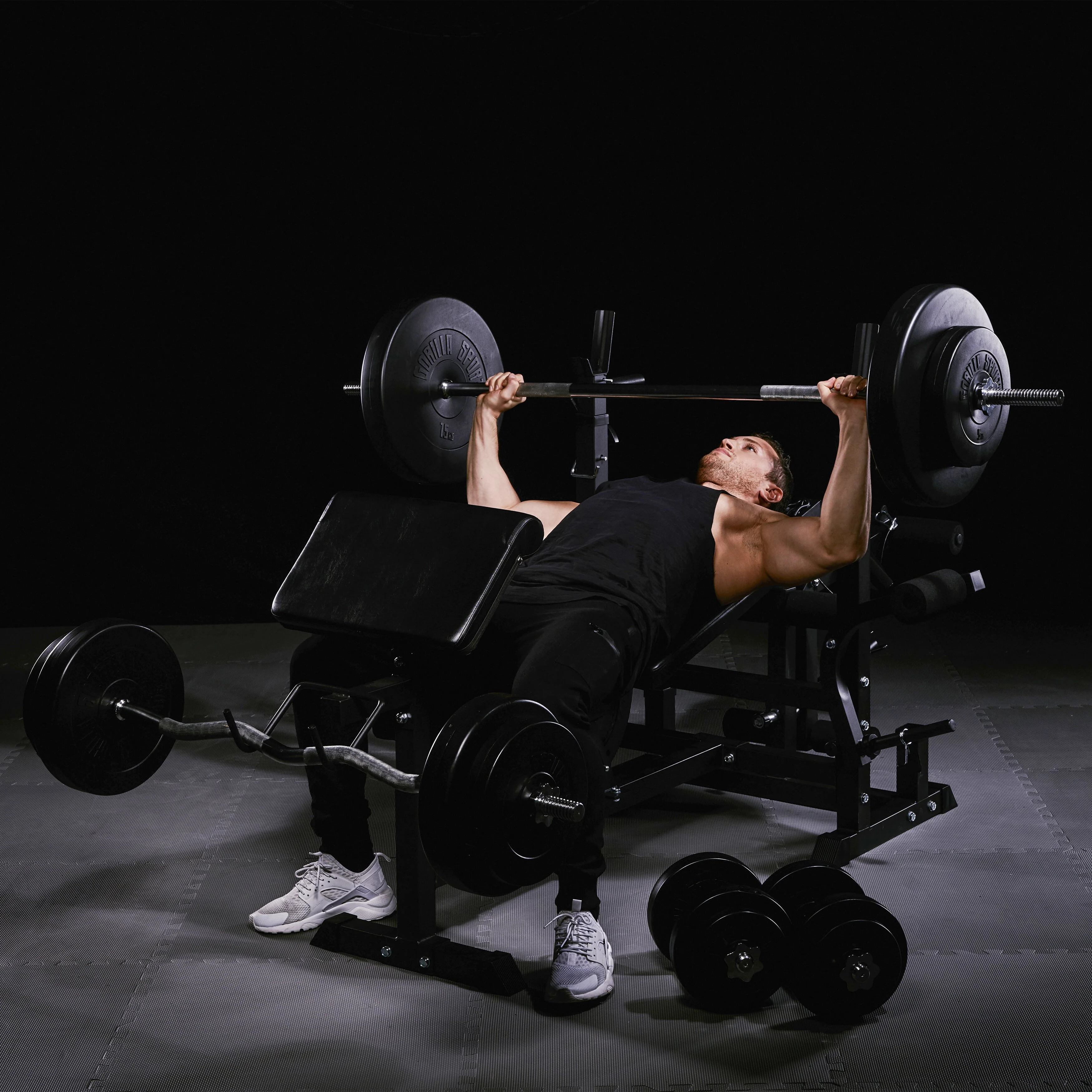 Säädettävä painonnostopenkki + 100 kg levytankosarja, Black Edition - Image 13