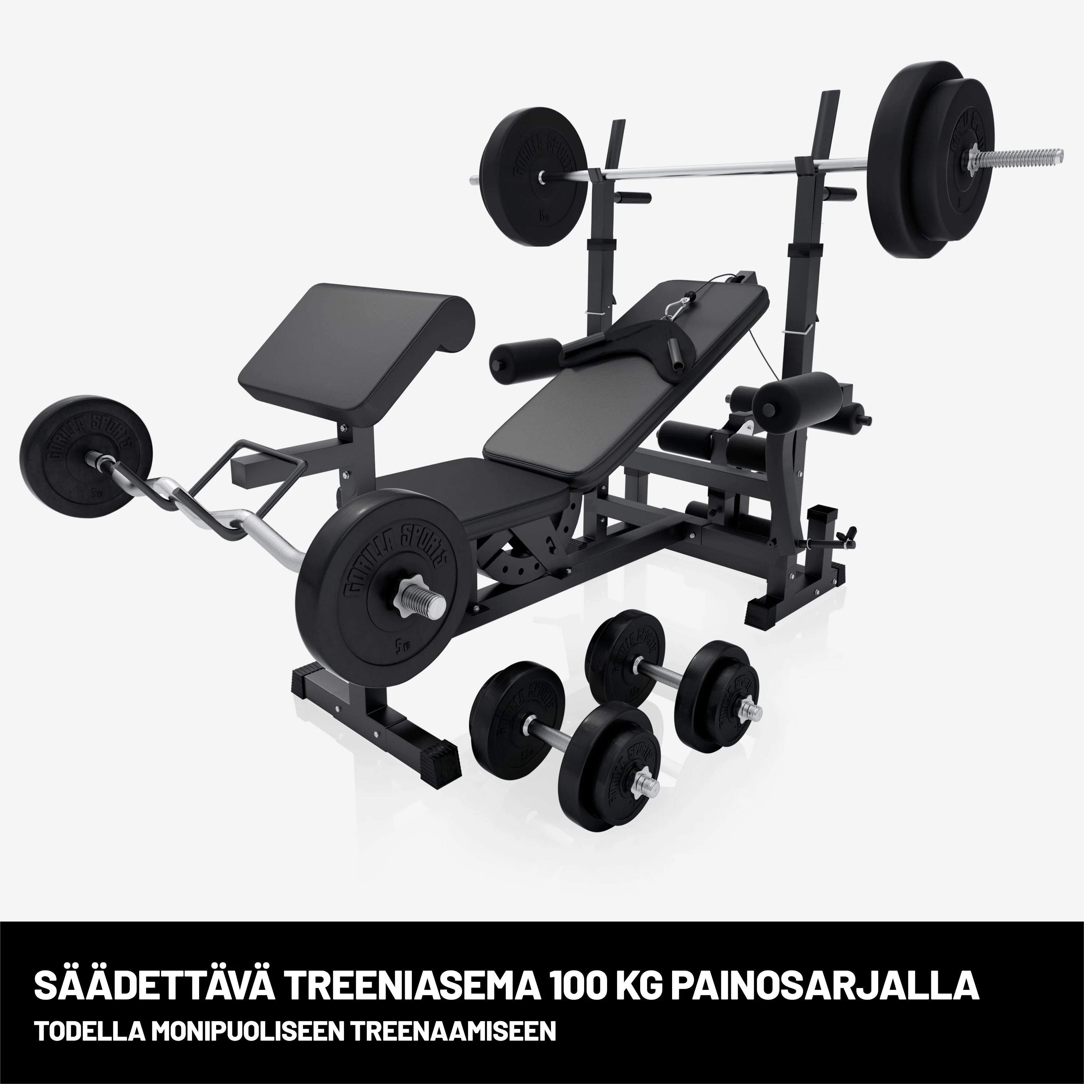 Säädettävä painonnostopenkki + 100 kg levytankosarja, Black Edition - Image 16