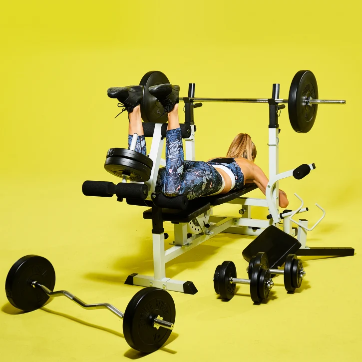 Säädettävä painonnostopenkki + 100 kg levytankosetti, valkoinen - Image 18