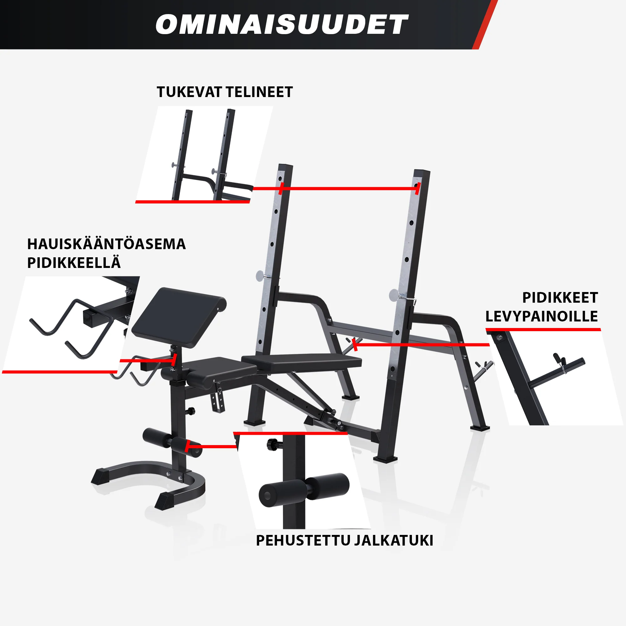 Säädettävä 5-in-1 painonnostopenkki, max 200 kg - Image 23