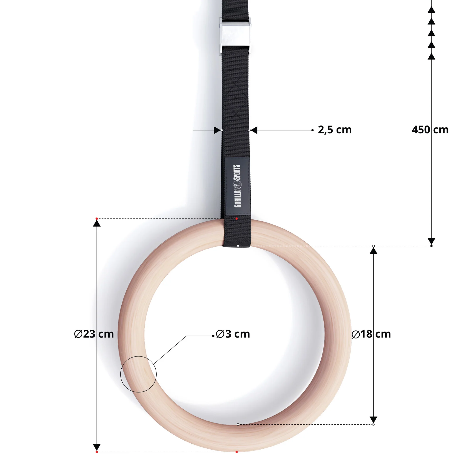 Puiset voimistelurenkaat 23 cm hihnoilla - Image 2