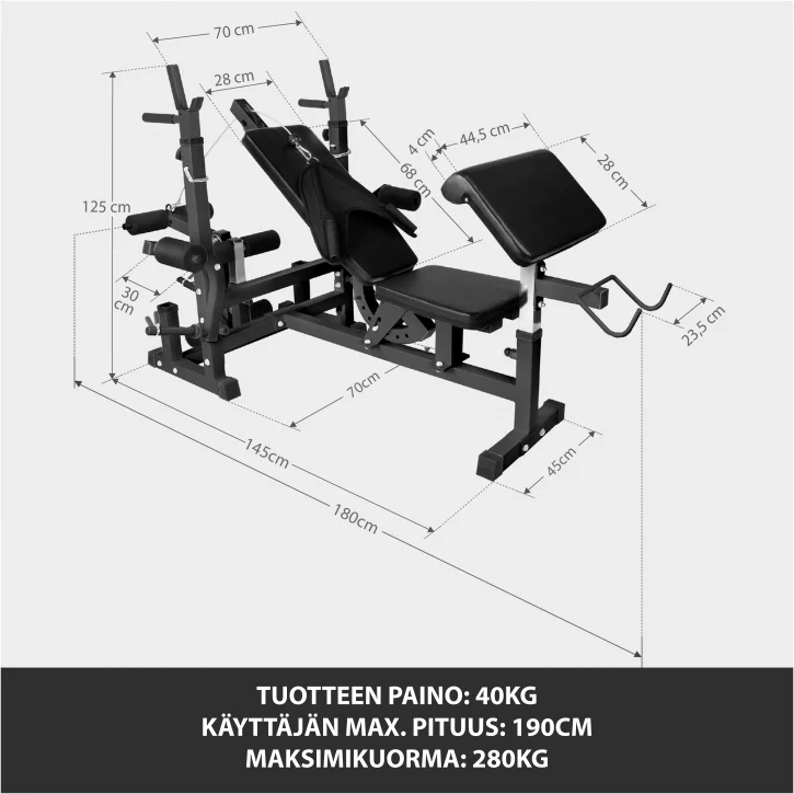 Säädettävä monitoimipenkki max 280 kg, Black Edition - Image 15