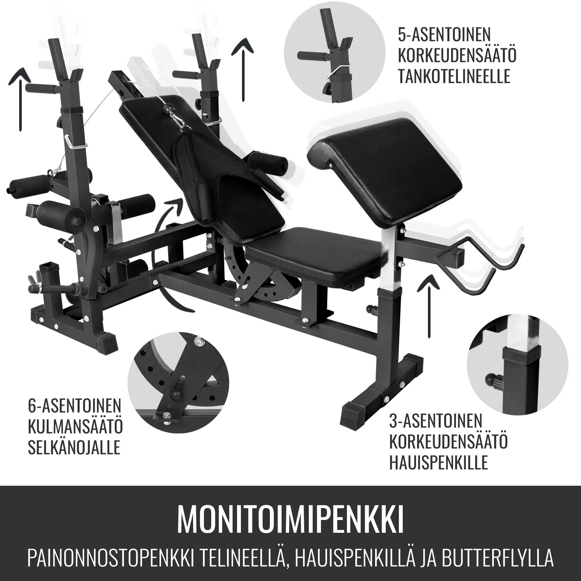 Säädettävä monitoimipenkki max 280 kg, Black Edition - Image 16