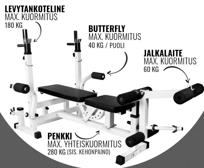 Säädettävä monitoimipenkki max 280 kg, valkoinen - Image 12