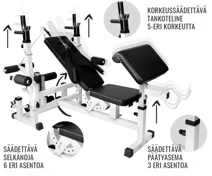 Säädettävä monitoimipenkki max 280 kg, valkoinen - Image 13