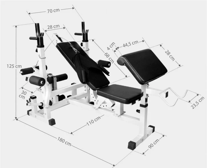 Säädettävä monitoimipenkki max 280 kg, valkoinen - Image 14