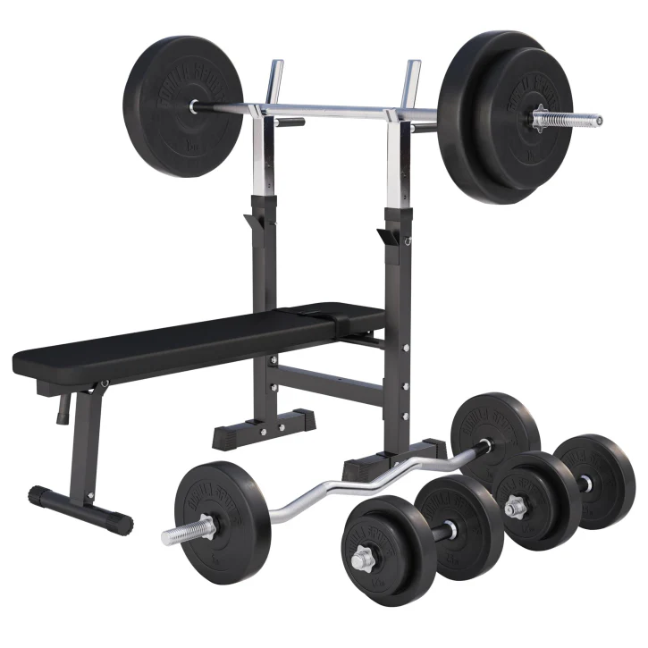 Säädettävä painonnostopenkki ja levytankosarja 100 kg