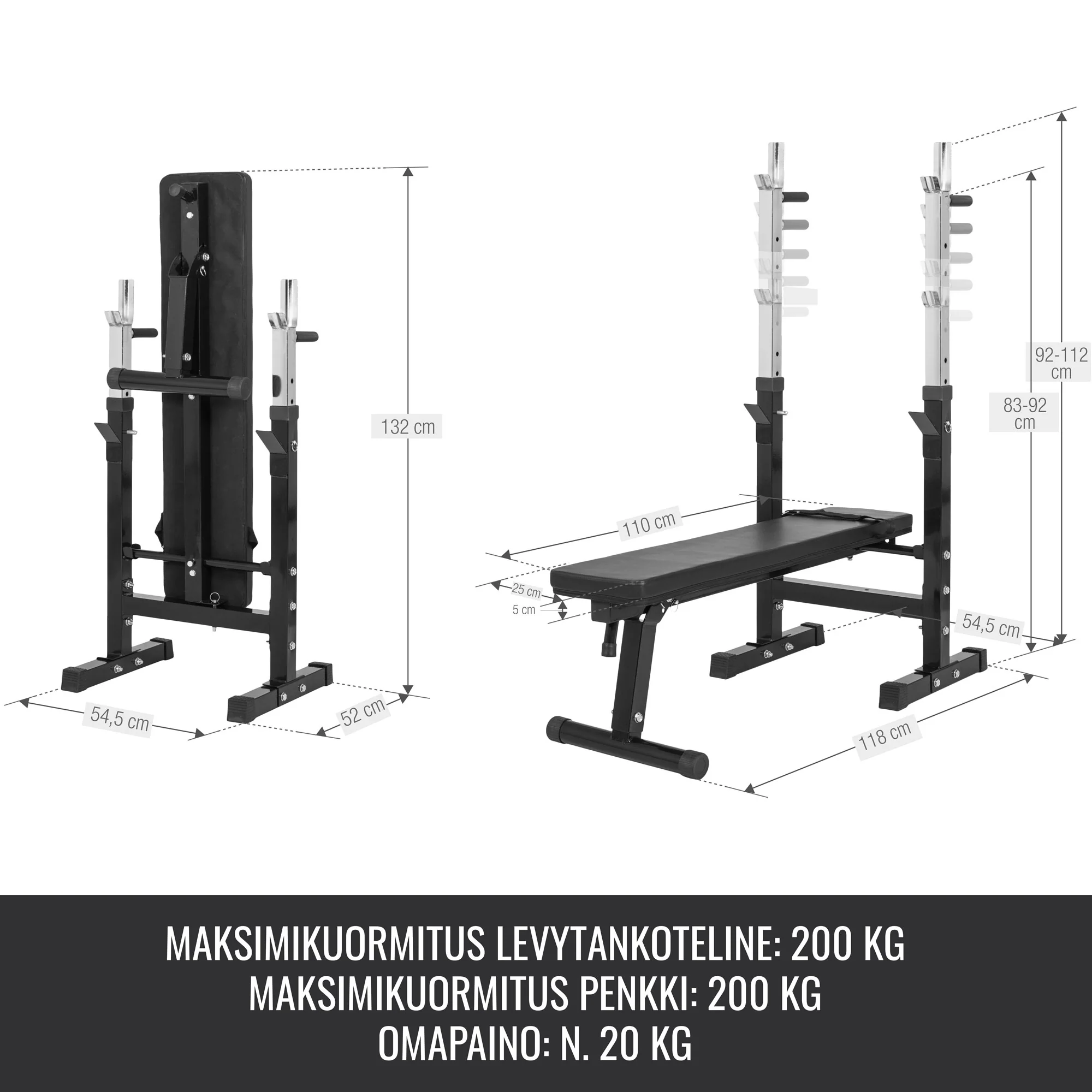 Säädettävä painonnostopenkki ja levytankosarja 100 kg - Image 19