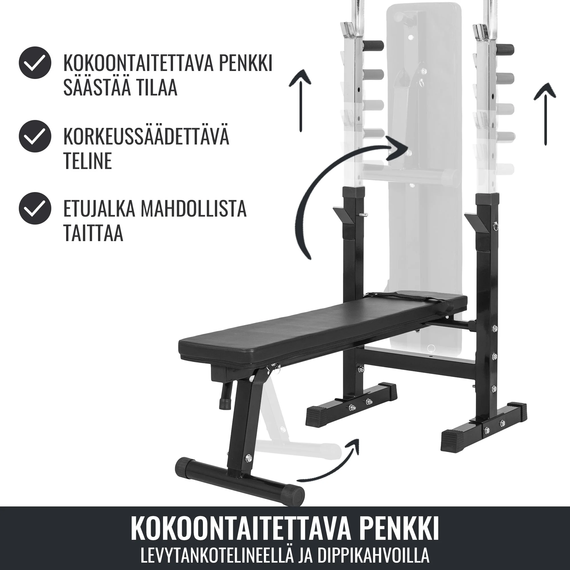 Säädettävä punnerruspenkki dippikahvoilla, musta - Image 12