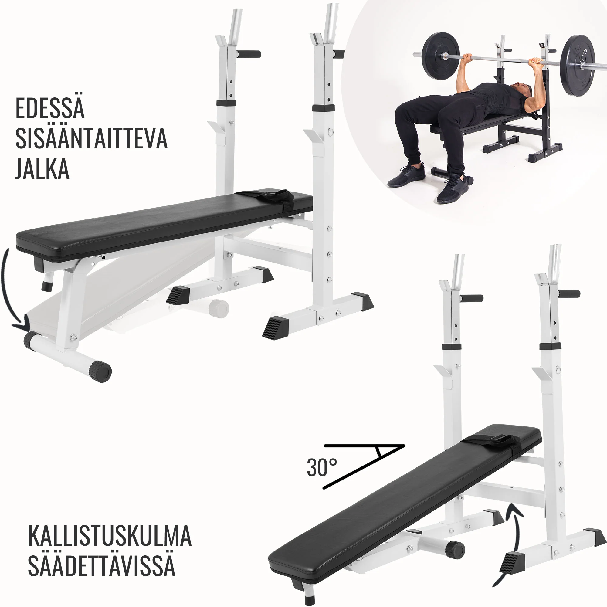 Säädettävä punnerruspenkki dippikahvoilla, valkoinen - Image 10