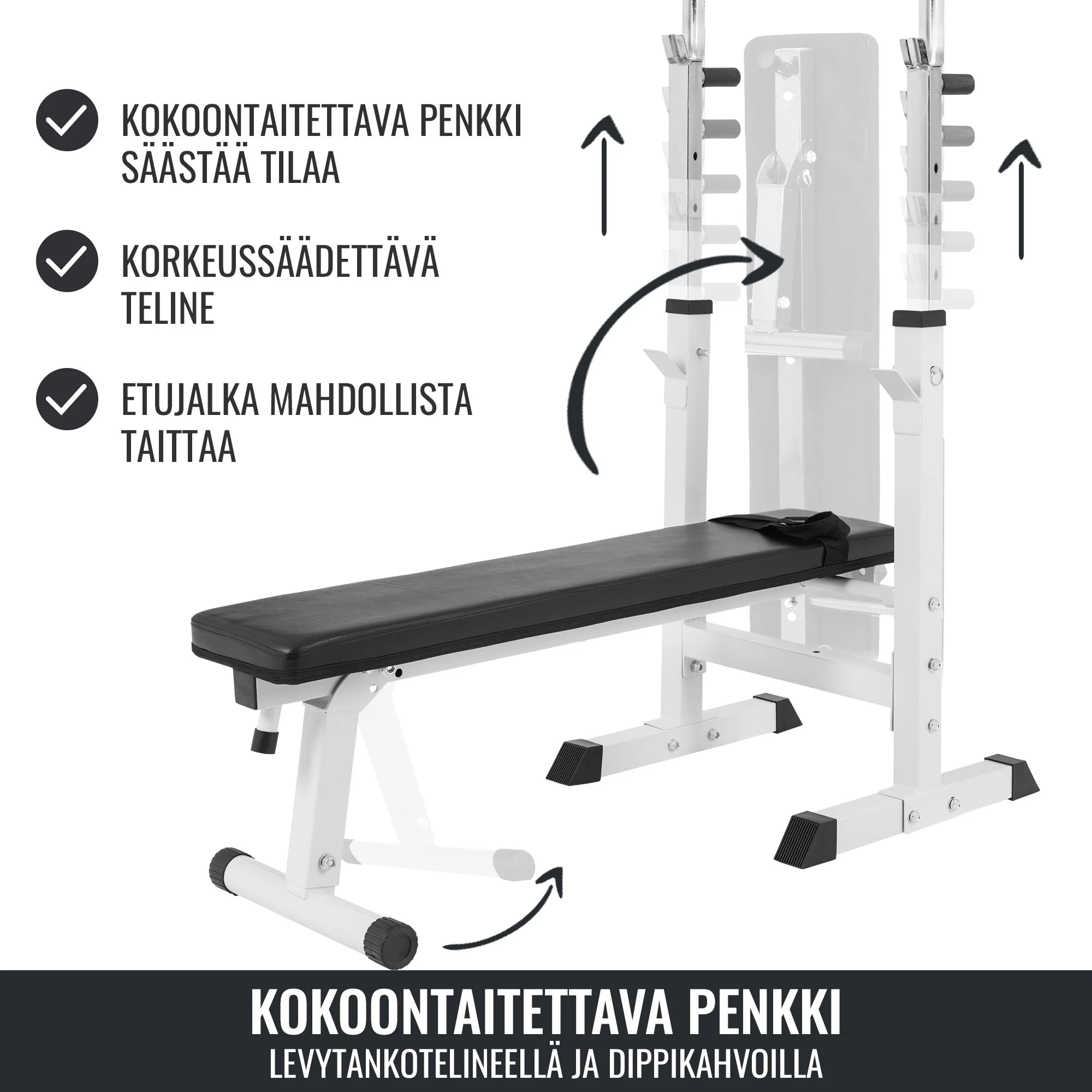 Säädettävä punnerruspenkki dippikahvoilla, valkoinen - Image 11
