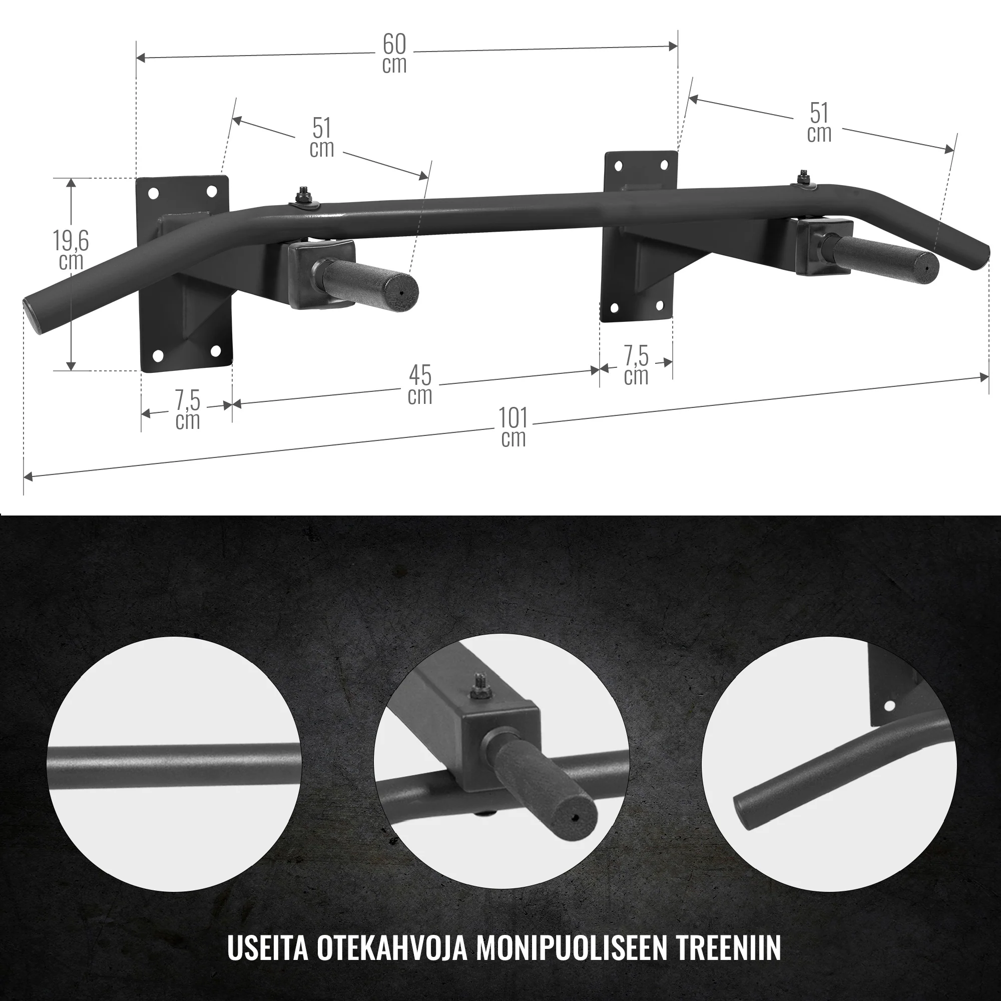 Seinään kiinnitettävä leuanvetotanko, valkoinen - Image 9