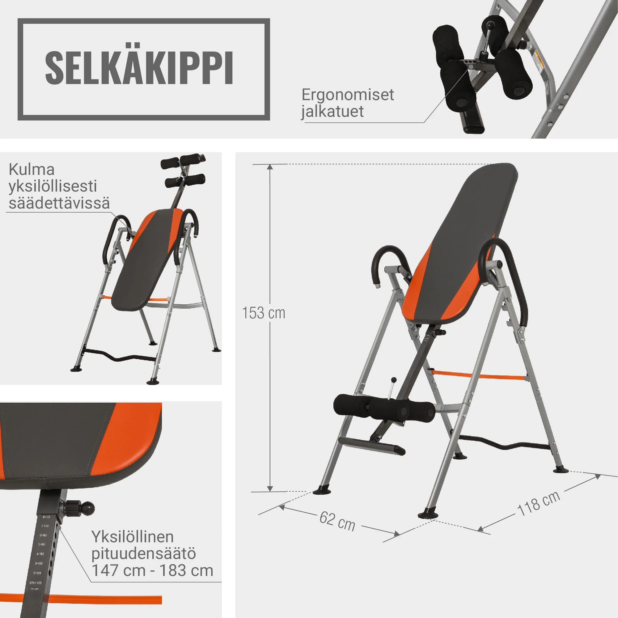 Säädettävä selkäkippi / inversiopenkki - Image 9