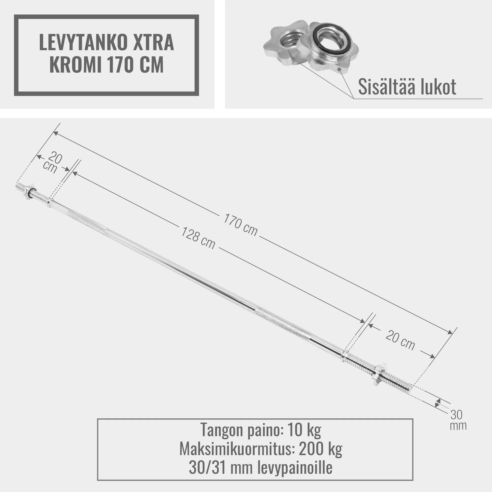 Suora levytanko 170 cm leveällä oteleveydellä - Image 3