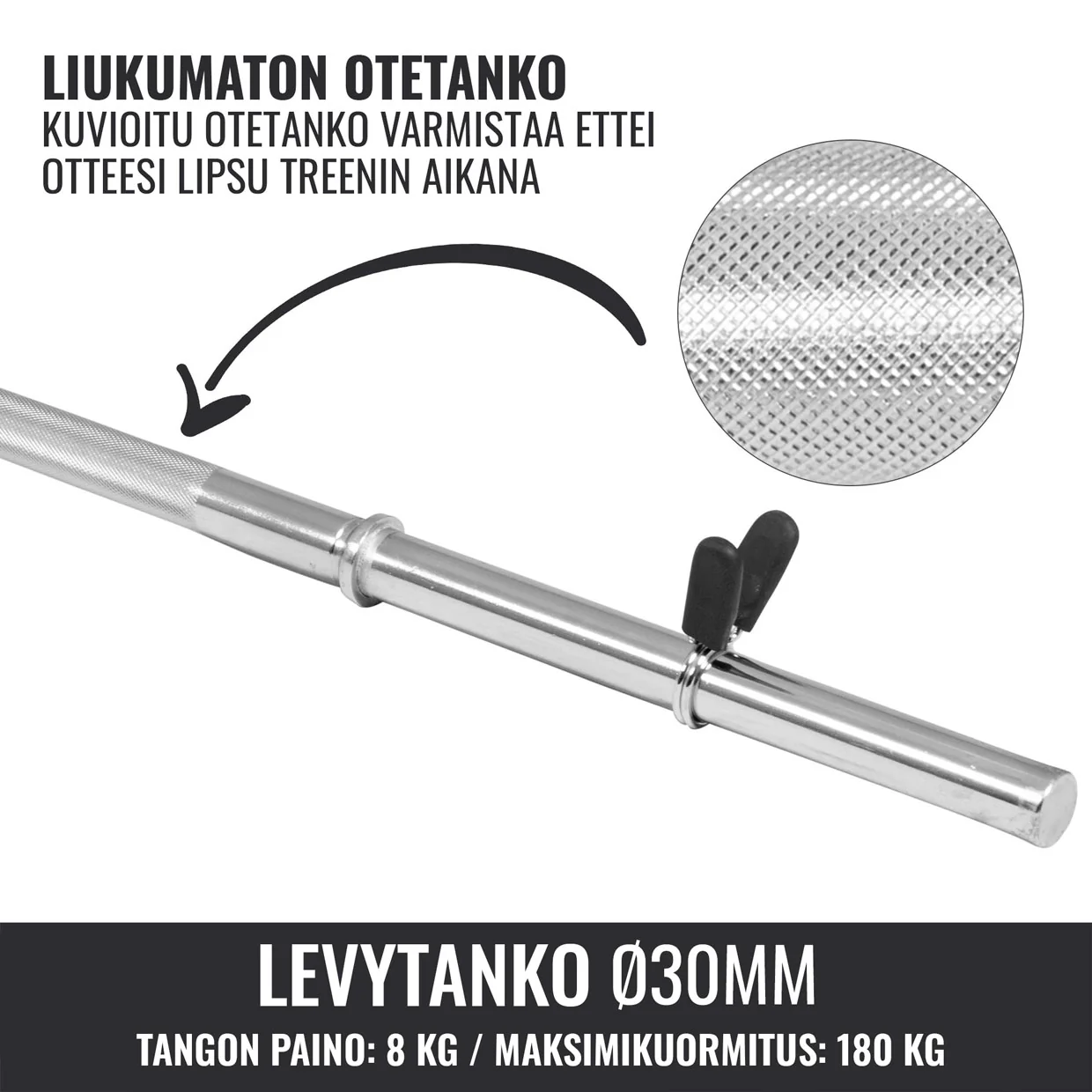 Suora levytanko 120 cm jousilukoilla, 30 mm - Image 7