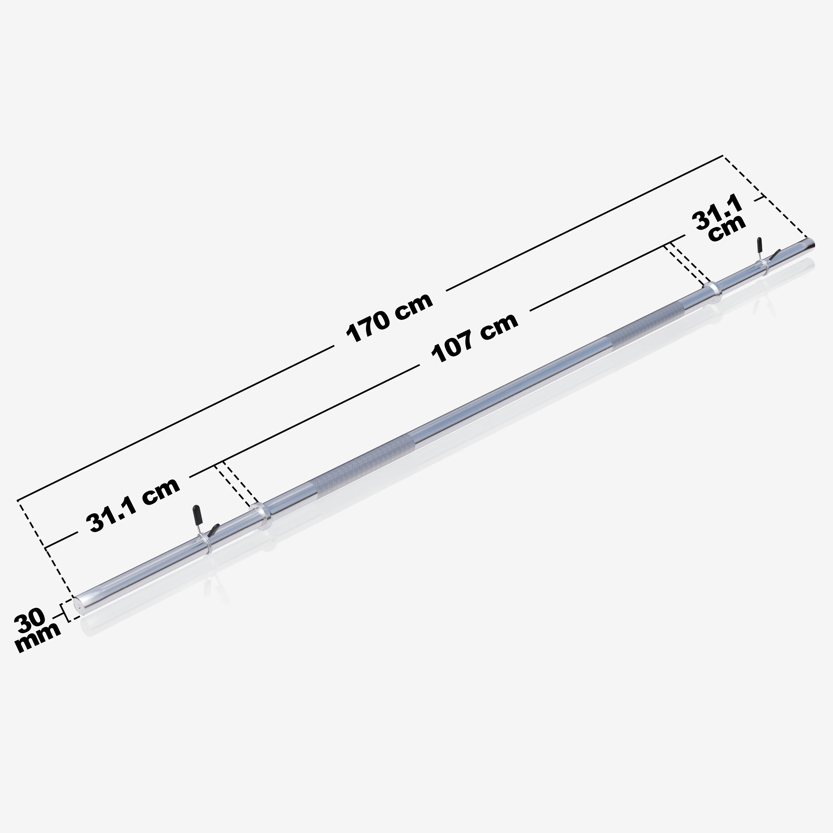 10 kg Suora levytanko 170 cm, jousilukoilla, 30 mm - Image 7