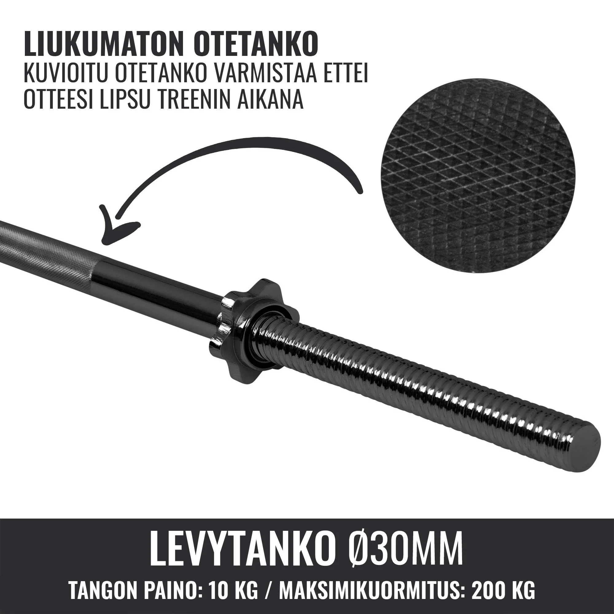 Suora levytanko 170 cm kierrelukoilla, 30 mm - Image 6