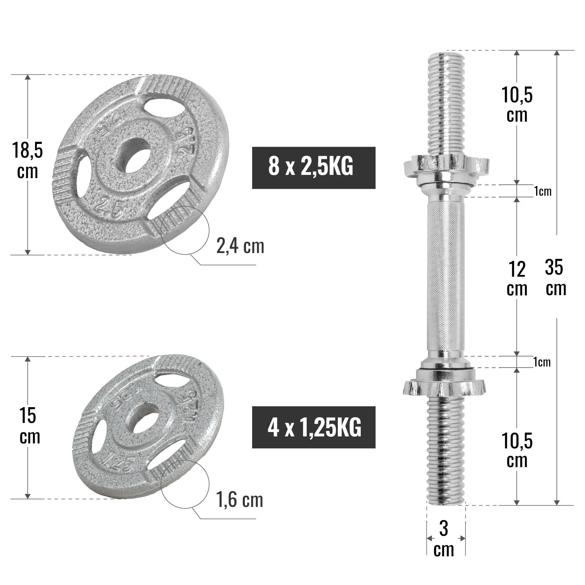 Tri Grip käsipainosetti 30 kg valuraudasta - Image 6