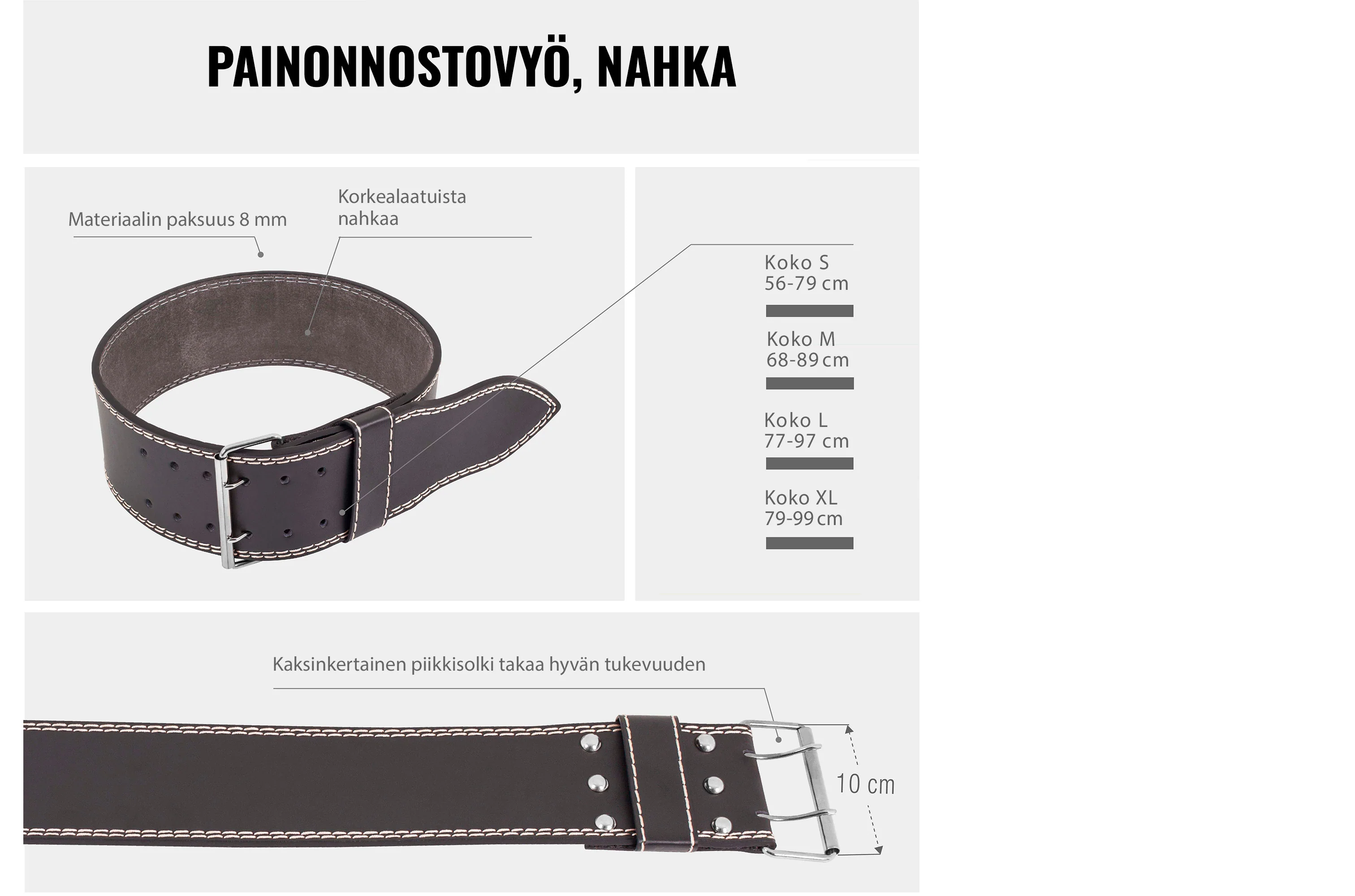 Nahkainen voimanostovyö XL 10 x 79–99 cm - Image 4